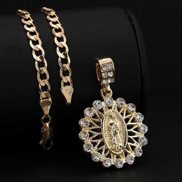 Set 14k Guadalupe Catholic 20" Cuban Necklace + Pendant - Picture 3 of 5